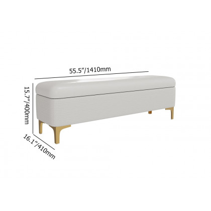HMR - Modern White PU Leather Bedroom Flip Top Storage Bench with Gold Stainless Steel Legs