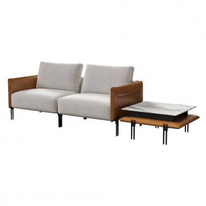 HMR - 95.3" Linen Modular Upholstered 2-Seater Sofa with Coffee Table Stainless Steel Frame