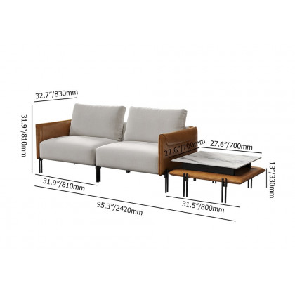 HMR - 95.3" Linen Modular Upholstered 2-Seater Sofa with Coffee Table Stainless Steel Frame