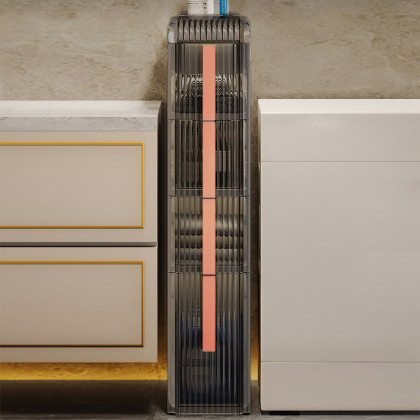 HMR - Modern White & Rose Gold Slim Bathroom Storage Cabinet Freestanding Toilet Paper Holder