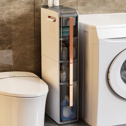 HMR - Modern White & Rose Gold Slim Bathroom Storage Cabinet Freestanding Toilet Paper Holder