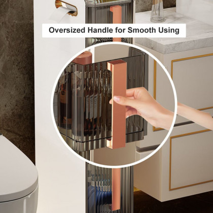 HMR - Modern White & Rose Gold Slim Bathroom Storage Cabinet Freestanding Toilet Paper Holder
