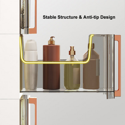 HMR - Modern White & Rose Gold Slim Bathroom Storage Cabinet Freestanding Toilet Paper Holder