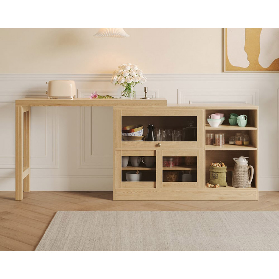 HMR Farmhouse Extendable Wood Sideboards and Cabinets with Ample Storage - Natural