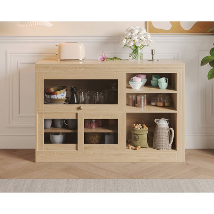 HMR Farmhouse Extendable Wood Sideboards and Cabinets with Ample Storage - Natural