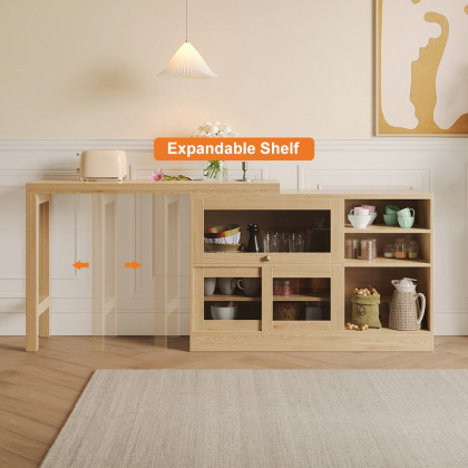 HMR Farmhouse Extendable Wood Sideboards and Cabinets with Ample Storage - Natural