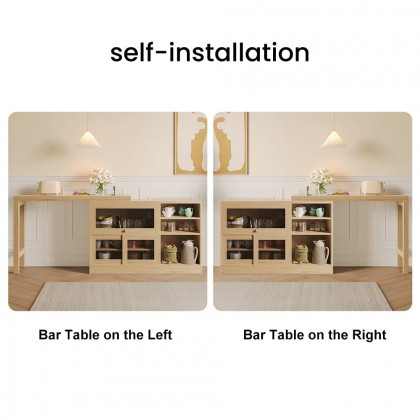 HMR Farmhouse Extendable Wood Sideboards and Cabinets with Ample Storage - Natural
