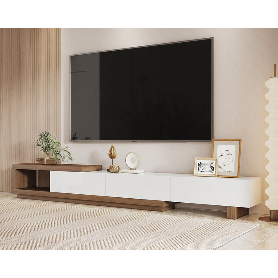 HMR Quoint Extendable TV Stand with 3 Drawers (71"-100") - White & Walnut, MDF