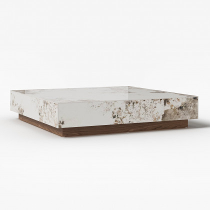 HMR 39" Square Sintered Stone Block Coffee Table With Wood Base - Off-White