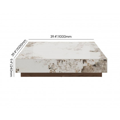 HMR 39" Square Sintered Stone Block Coffee Table With Wood Base - Off-White