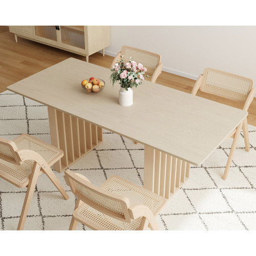 HMR Dining Set 55"-87" Japandi Extendable Dining Table Whitewash - Natural, Style B, With 4 Chairs