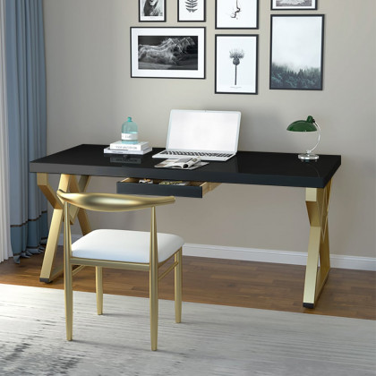 HMR Modern Rectangular 47" Writing Desk with Base & Drawer - Black
