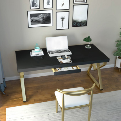 HMR Modern Rectangular 47" Writing Desk with Base & Drawer - Black