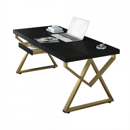 HMR Modern Rectangular 47" Writing Desk with Base & Drawer - Black