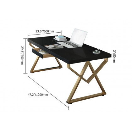 HMR Modern Rectangular 47" Writing Desk with Base & Drawer - Black