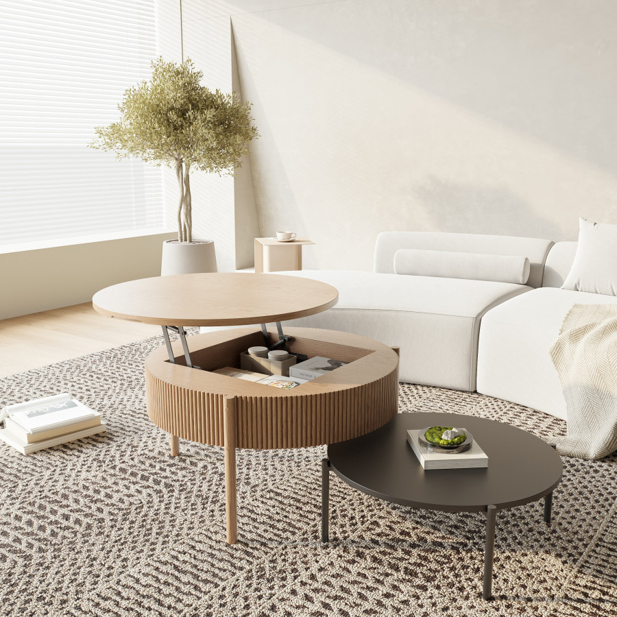 HMR - Round Lift Top Nesting Natural Coffee Table Set(24"-30")