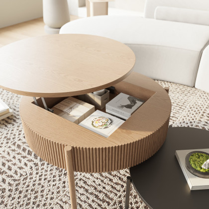 HMR - Round Lift Top Nesting Natural Coffee Table Set(24"-30")