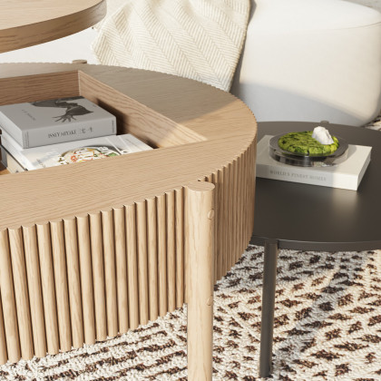 HMR - Round Lift Top Nesting Natural Coffee Table Set(24"-30")