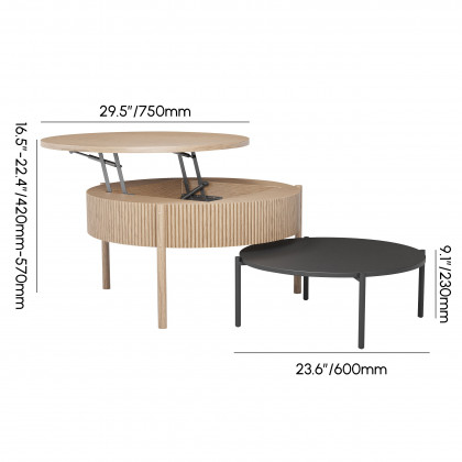 HMR - Round Lift Top Nesting Natural Coffee Table Set(24"-30")