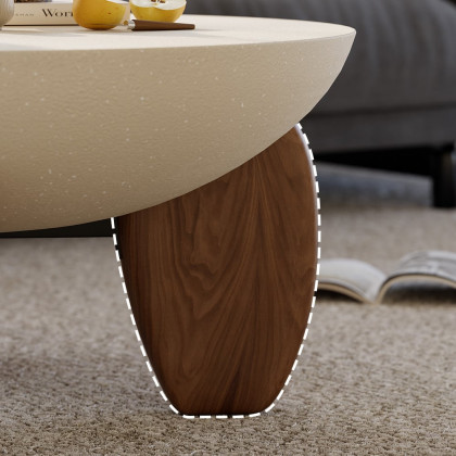 HMR Curva Round Concrete Coffee Table with Wood Legs - Beige, 29.9"W x 29.9"D x 14.4"H