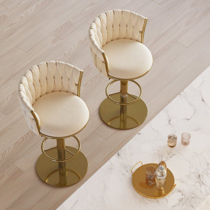 HMR Set of 2 Modern Adjustable Swivel Bar Stools or Counter Stools with Upholstery - Off-White