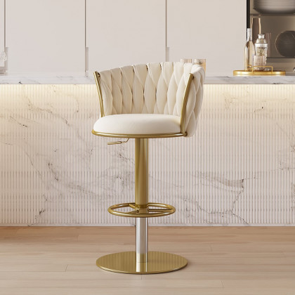 HMR Set of 2 Modern Adjustable Swivel Bar Stools or Counter Stools with Upholstery - Off-White