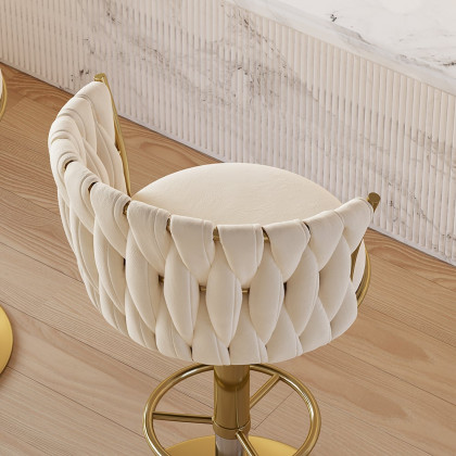 HMR Set of 2 Modern Adjustable Swivel Bar Stools or Counter Stools with Upholstery - Off-White