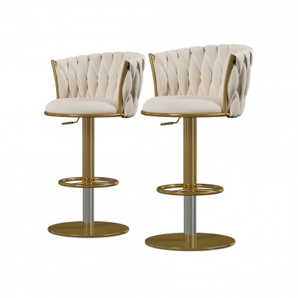 HMR Set of 2 Modern Adjustable Swivel Bar Stools or Counter Stools with Upholstery - Off-White