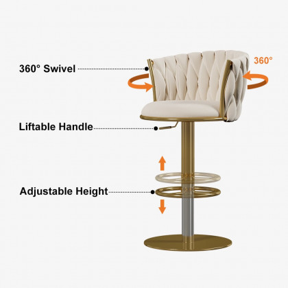 HMR Set of 2 Modern Adjustable Swivel Bar Stools or Counter Stools with Upholstery - Off-White