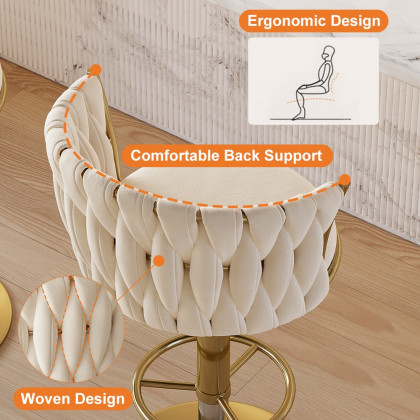 HMR Set of 2 Modern Adjustable Swivel Bar Stools or Counter Stools with Upholstery - Off-White