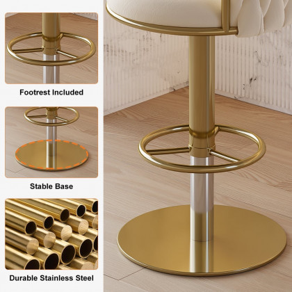 HMR Set of 2 Modern Adjustable Swivel Bar Stools or Counter Stools with Upholstery - Off-White