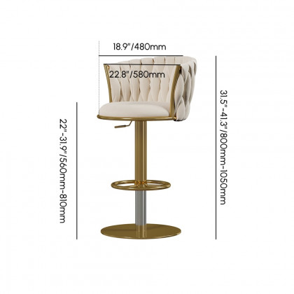 HMR Set of 2 Modern Adjustable Swivel Bar Stools or Counter Stools with Upholstery - Off-White