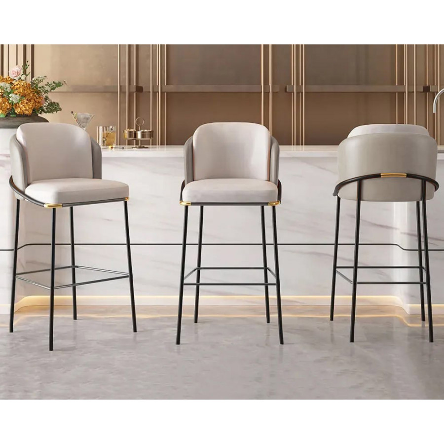 HMR Linenic Series Modern PU Leather Bar Stools - Gray, 20.9"L x 20.9"W x 41.3"H, 6-Pieces