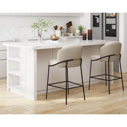 HMR Linenic Series Modern PU Leather Bar Stools - Gray, 20.9"L x 20.9"W x 41.3"H, 6-Pieces