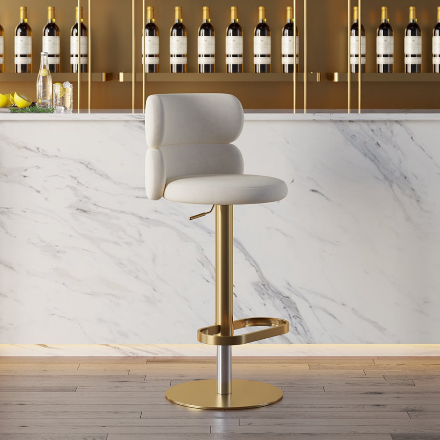 HMR Affordable Luxury Modern Adjustable Swivel Bar Stools with Velvet Upholstery - Beige, 2-Pieces