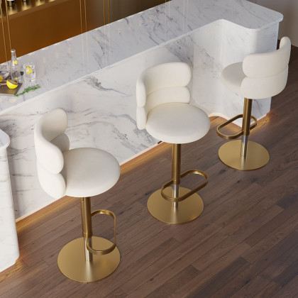 HMR Affordable Luxury Modern Adjustable Swivel Bar Stools with Velvet Upholstery - Beige, 2-Pieces