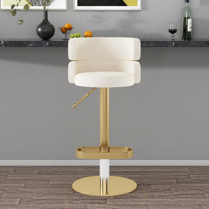 HMR Affordable Luxury Modern Adjustable Swivel Bar Stools with Velvet Upholstery - Beige, 2-Pieces