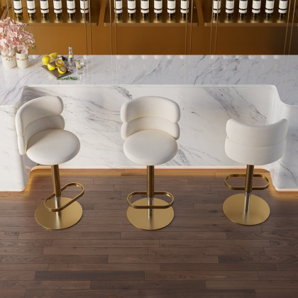 HMR Affordable Luxury Modern Adjustable Swivel Bar Stools with Velvet Upholstery - Beige, 2-Pieces