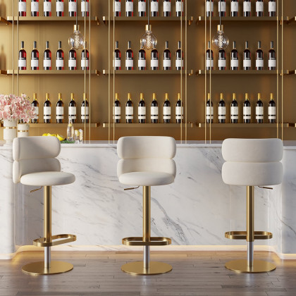 HMR Affordable Luxury Modern Adjustable Swivel Bar Stools with Velvet Upholstery - Beige, 2-Pieces
