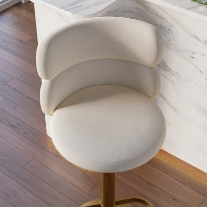 HMR Affordable Luxury Modern Adjustable Swivel Bar Stools with Velvet Upholstery - Beige, 2-Pieces