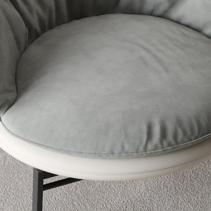 HMR - Gray & Beige Cloud Accent Chair Velvet & PU leather Lounge Chair with Padded Cushion
