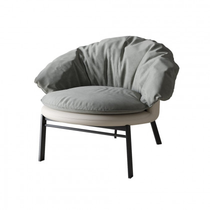 HMR - Gray & Beige Cloud Accent Chair Velvet & PU leather Lounge Chair with Padded Cushion