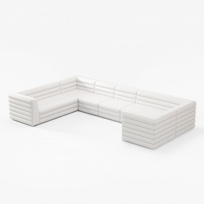 HMR 126" U-Shaped Modern Modular Sectional Sofa for 8 Seaters - White, Microfiber Leather