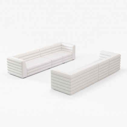 HMR 126" U-Shaped Modern Modular Sectional Sofa for 8 Seaters - White, Microfiber Leather