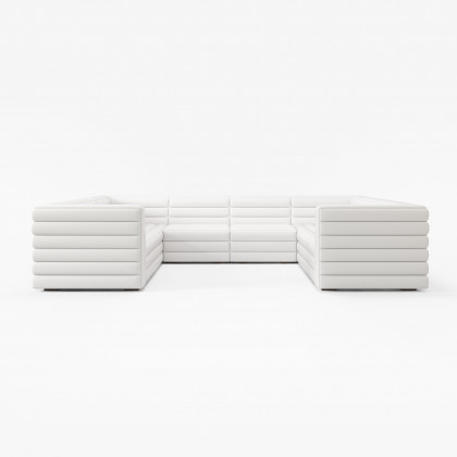 HMR 126" U-Shaped Modern Modular Sectional Sofa for 8 Seaters - White, Microfiber Leather
