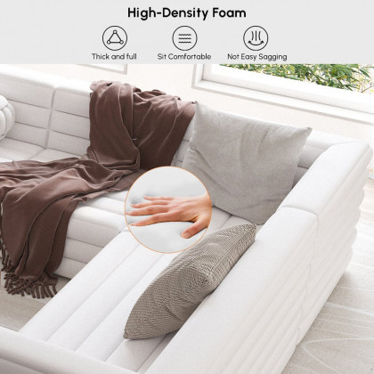 HMR 126" U-Shaped Modern Modular Sectional Sofa for 8 Seaters - White, Microfiber Leather