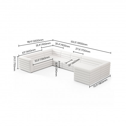 HMR 126" U-Shaped Modern Modular Sectional Sofa for 8 Seaters - White, Microfiber Leather