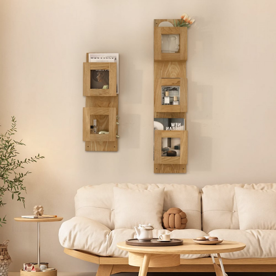 HMR - 2-Piece Wooden Wall Mounted Display Shelves Magazine Racks