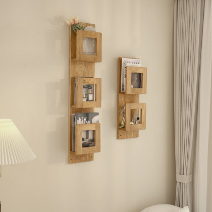 HMR - 2-Piece Wooden Wall Mounted Display Shelves Magazine Racks