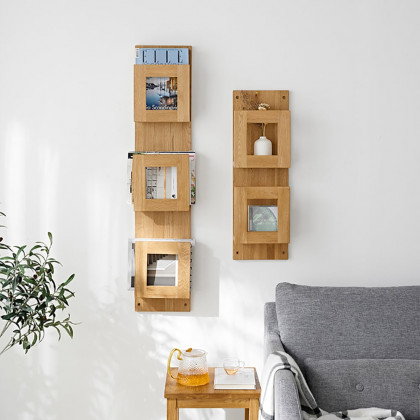 HMR - 2-Piece Wooden Wall Mounted Display Shelves Magazine Racks